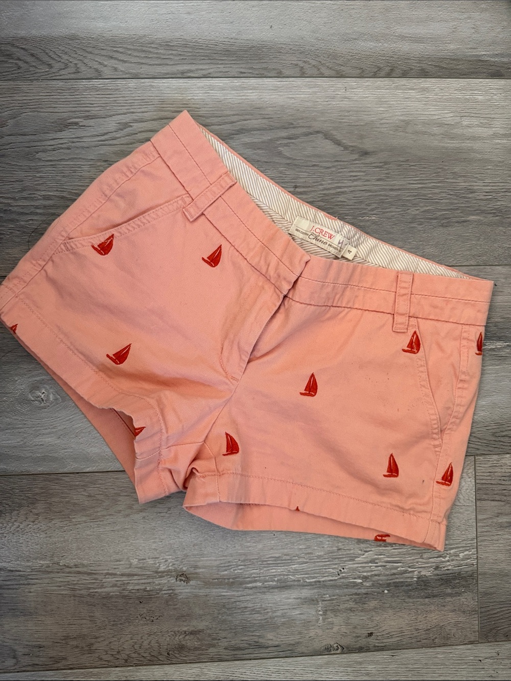 J. Crew Pink High-Waist Shorts with Red Sailboat Embroidery